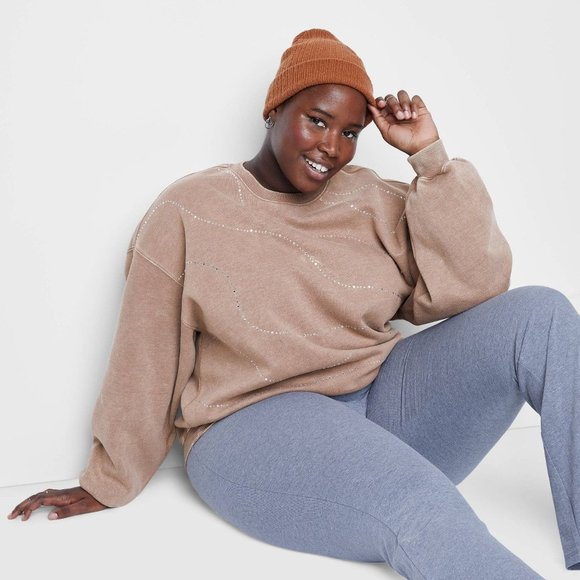 Women's Plus Size Oversized Dad Sweatshirt Wild Fable Brown 1X - Picture 4 of 7